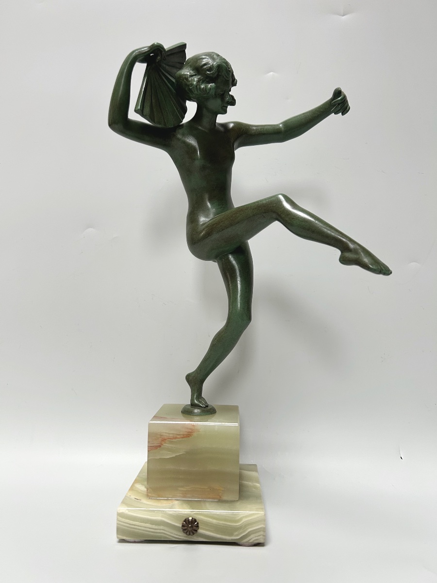 Bronze Art Déco Danseuse à l'éventail By Claire Jeanne Colinet-photo-2