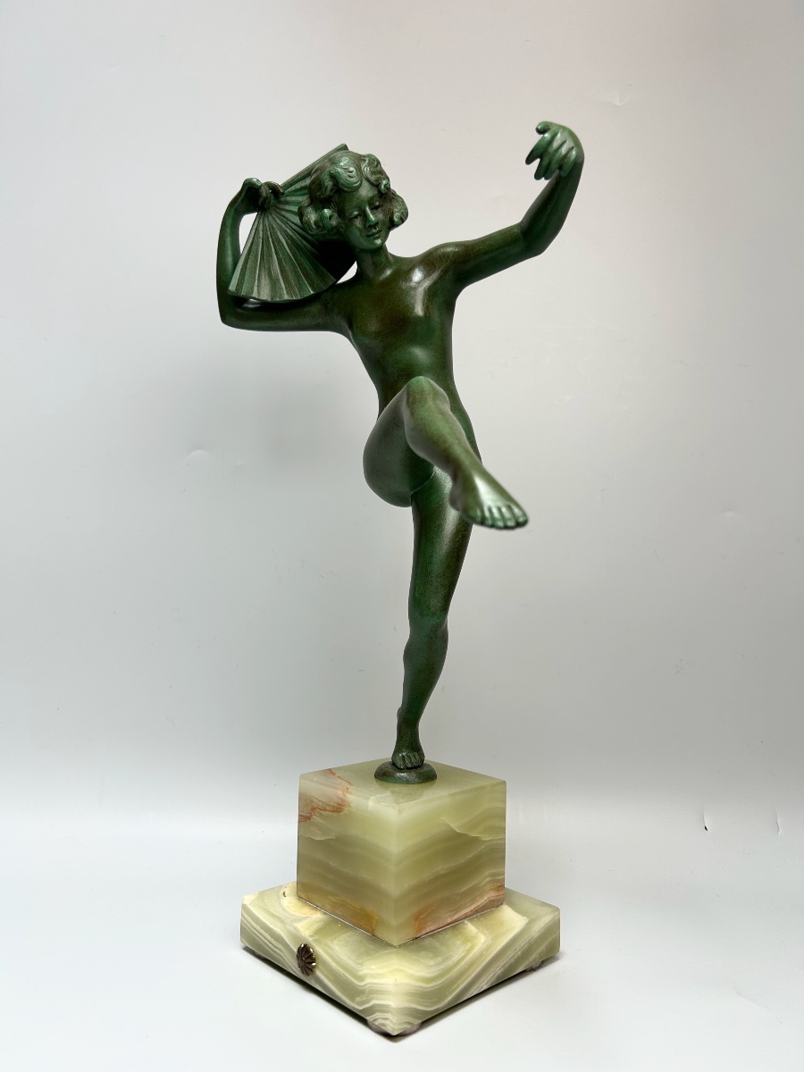 Bronze Art Déco Danseuse à l'éventail By Claire Jeanne Colinet-photo-3