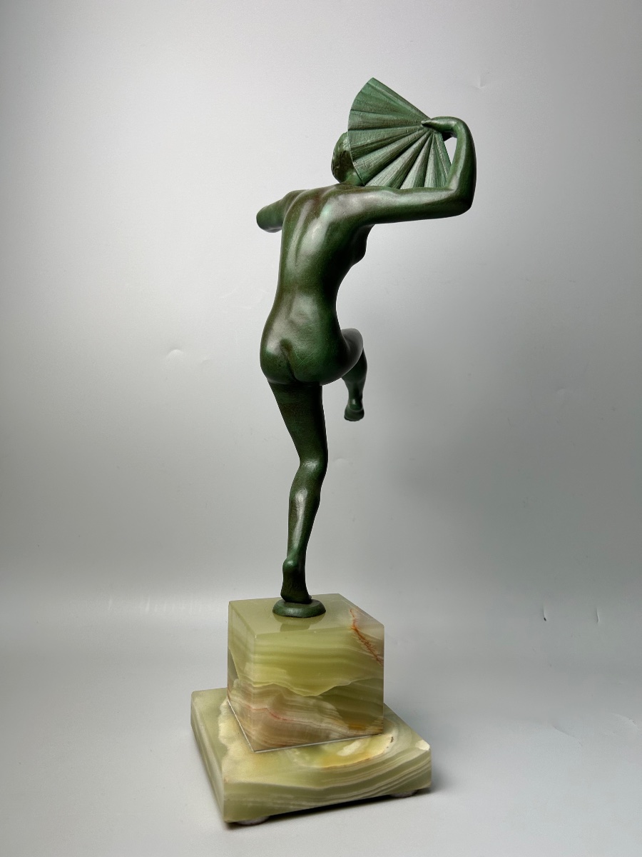 Bronze Art Déco Danseuse à l'éventail By Claire Jeanne Colinet-photo-2