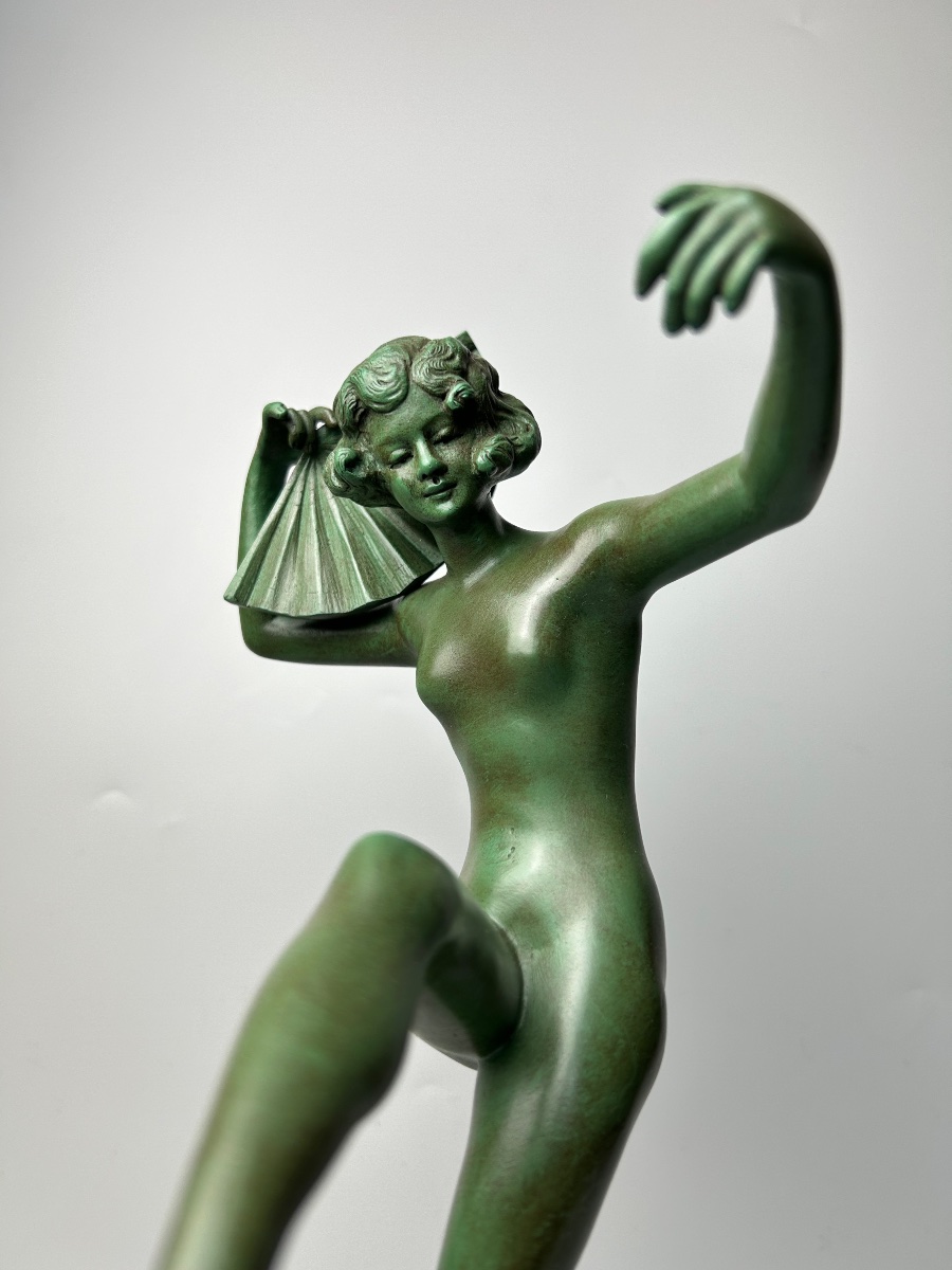 Bronze Art Déco Danseuse à l'éventail By Claire Jeanne Colinet-photo-4