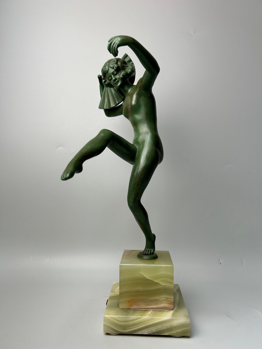 Bronze Art Déco Danseuse à l'éventail By Claire Jeanne Colinet
