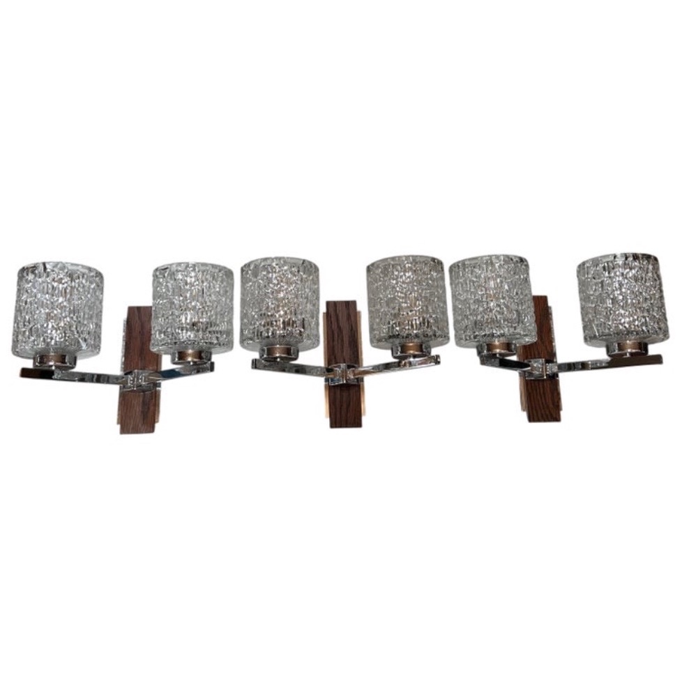 Set Of 3 Designer Wall Sconces From The 1960s–1970s
