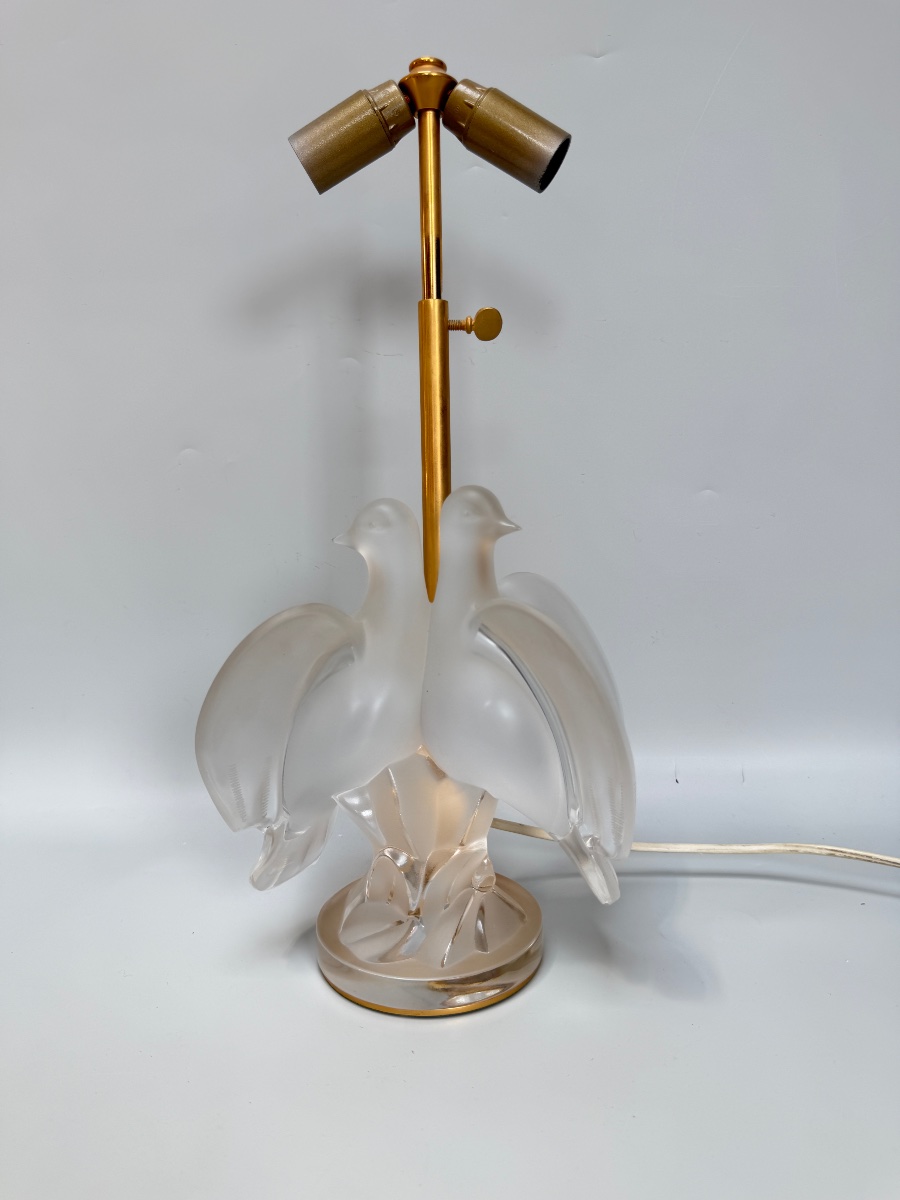 Lalique France Lampe Deux Colombes -photo-3