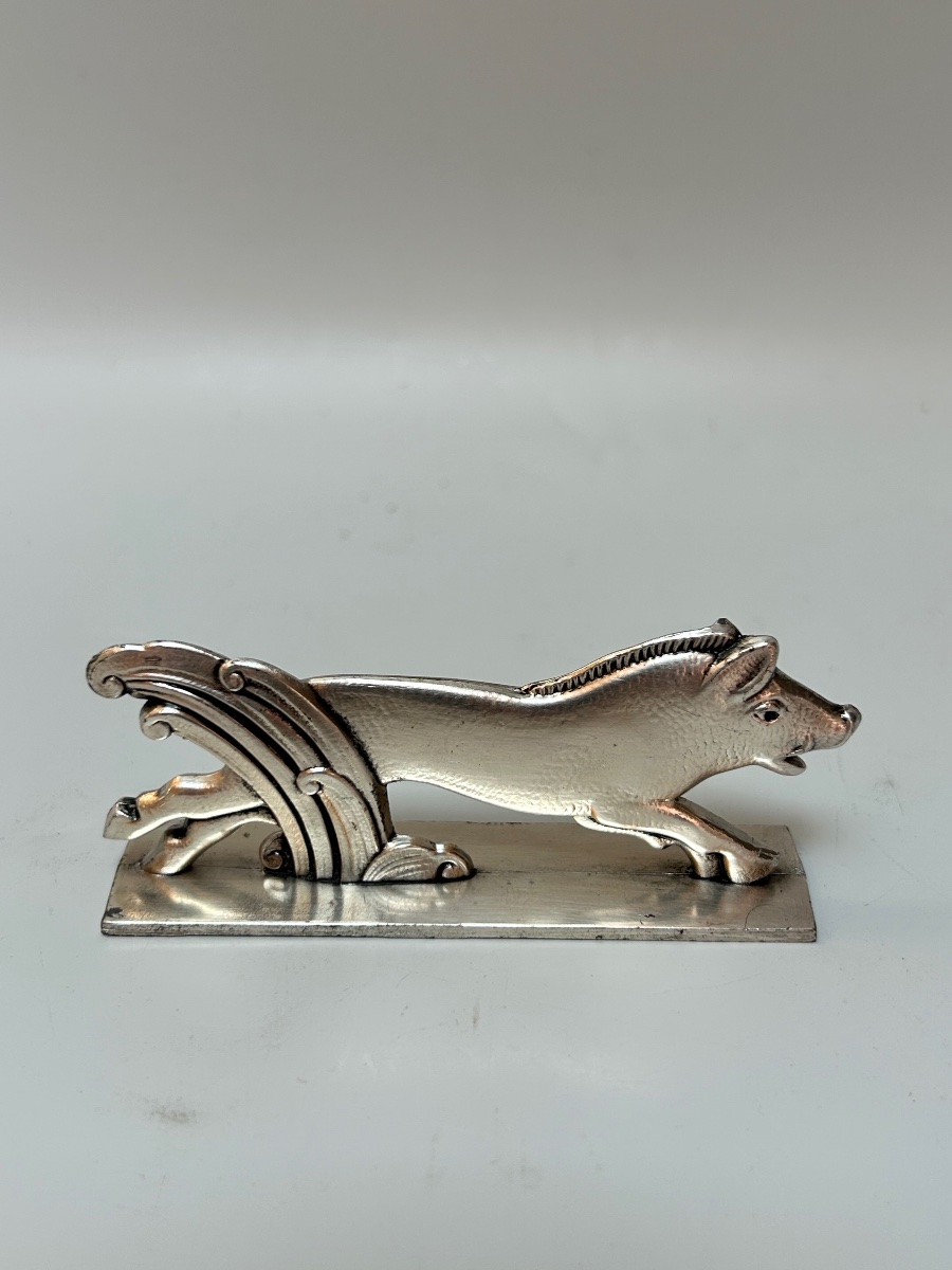 12 Art Deco Knife Holders In Silver-plated Metal-photo-2