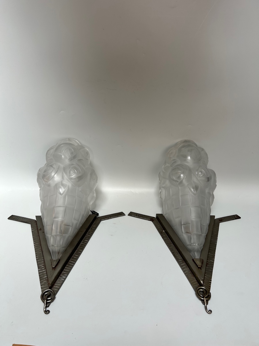 Pair Of Art Deco Wall Sconces Signed By Degué-photo-4