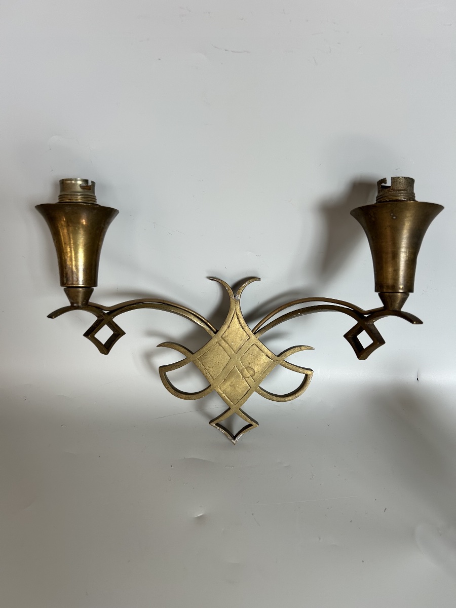 Pair Of Art Deco Wall Sconces Attributed To J. Leleu-photo-2