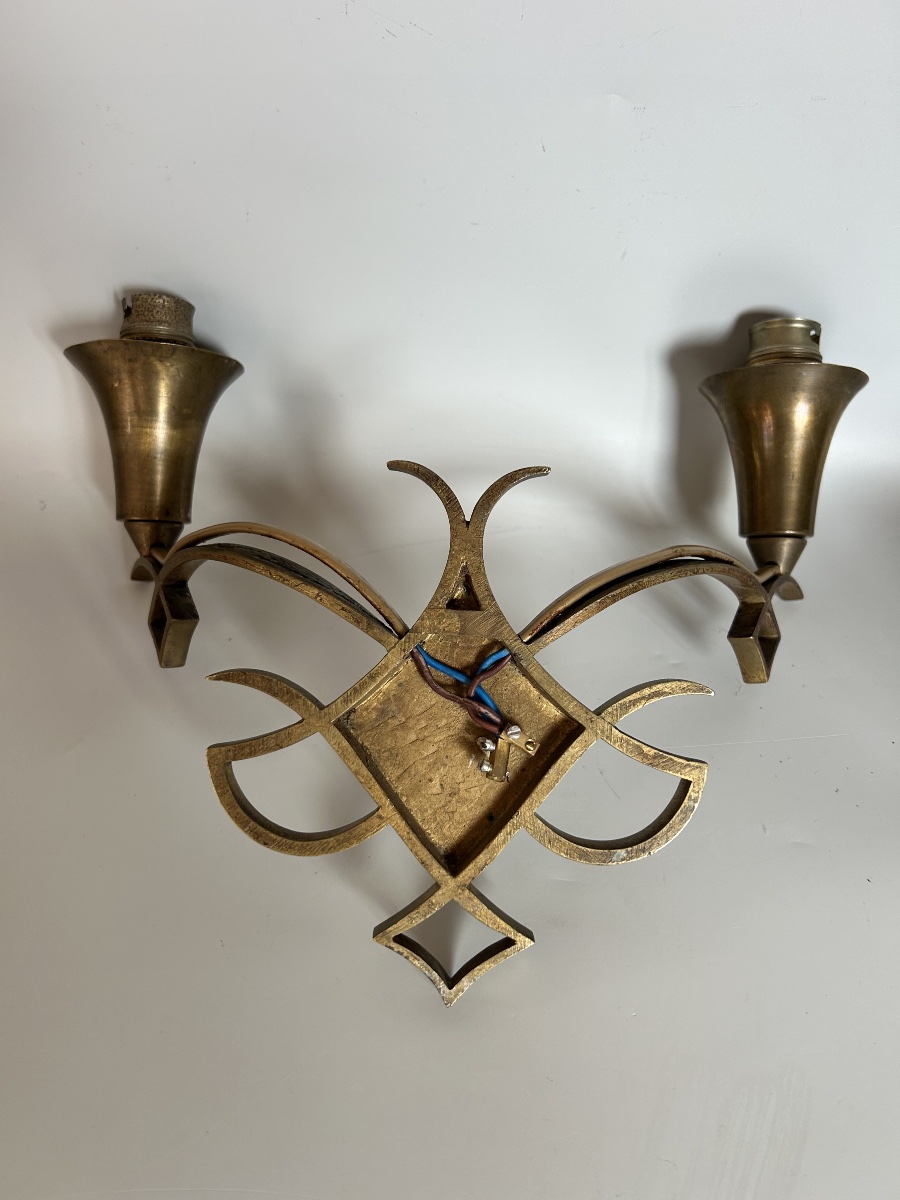 Pair Of Art Deco Wall Sconces Attributed To J. Leleu-photo-2