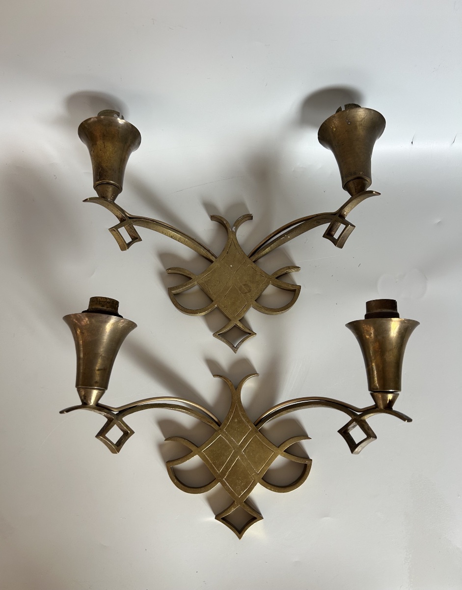 Pair Of Art Deco Wall Sconces Attributed To J. Leleu