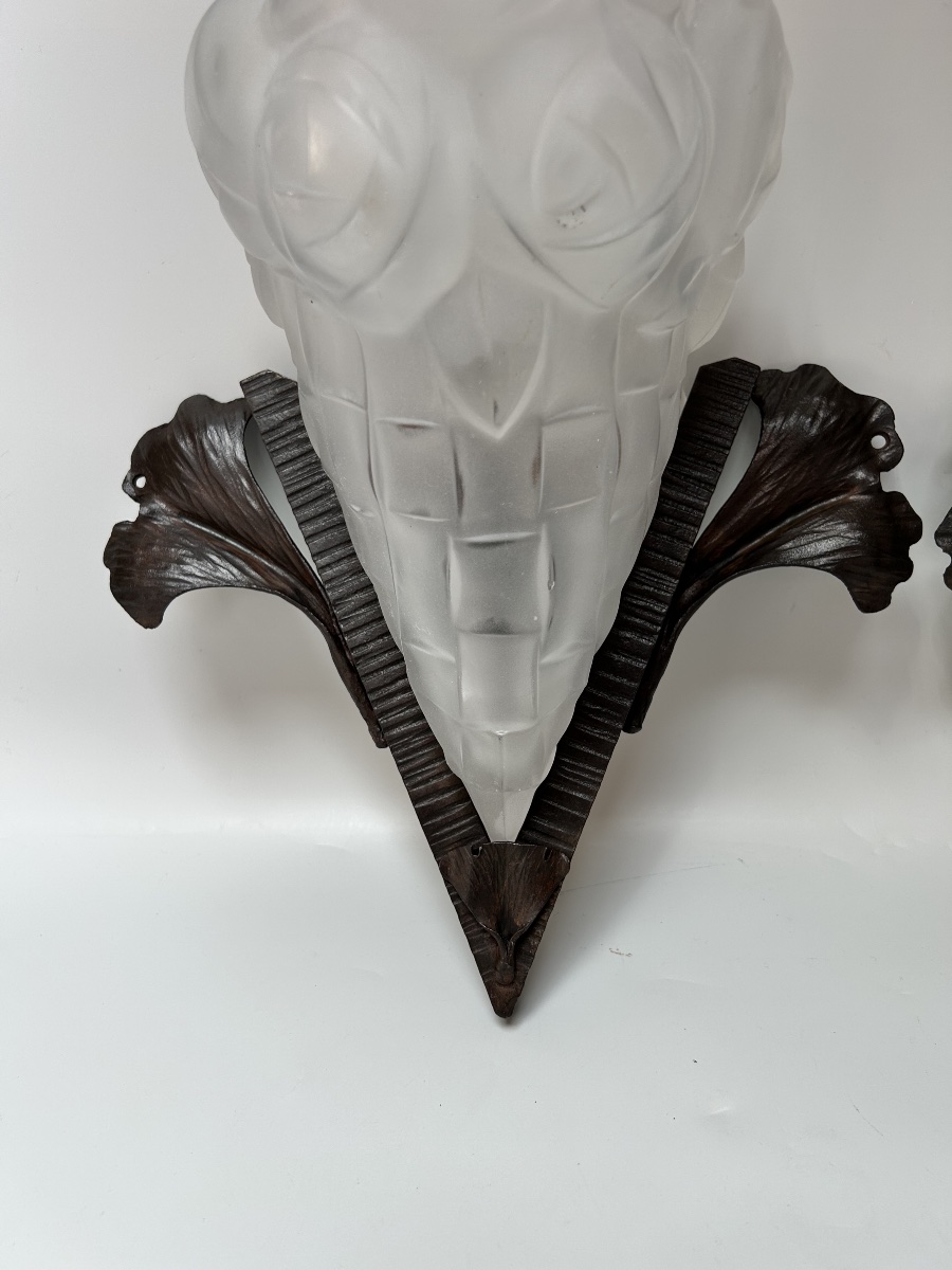 Pair Of Art Deco Wall Sconces Signed By Degué -photo-1