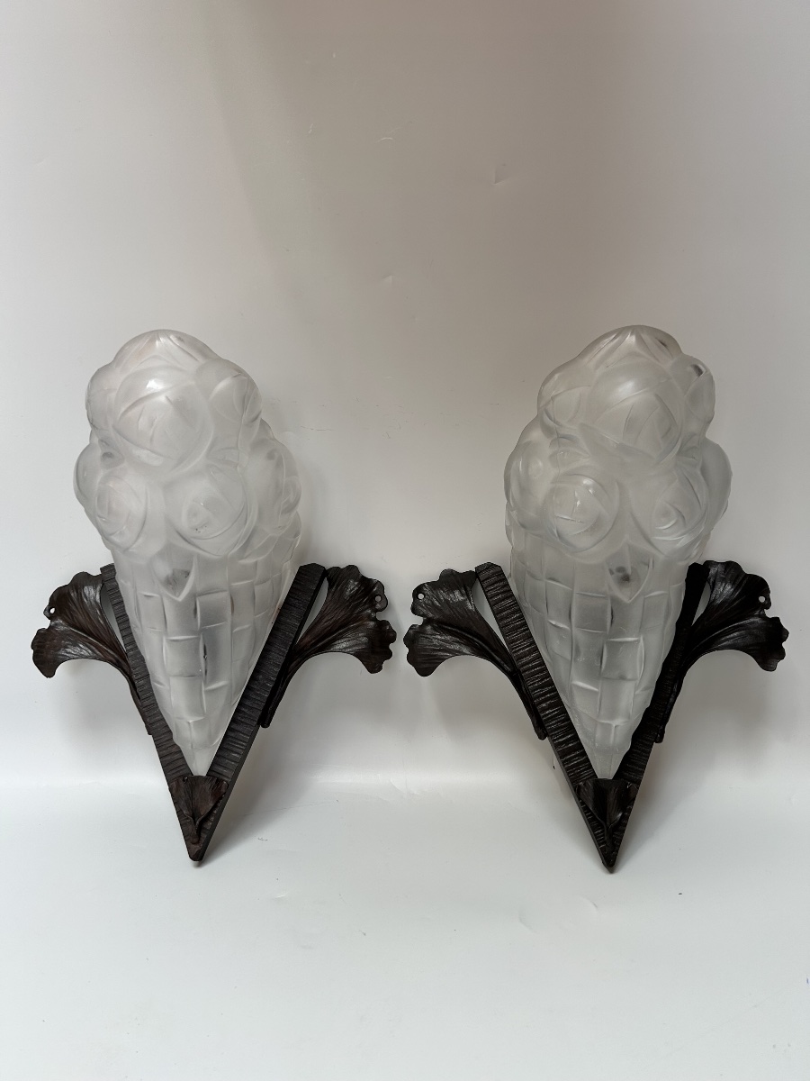 Pair Of Art Deco Wall Sconces Signed By Degué 