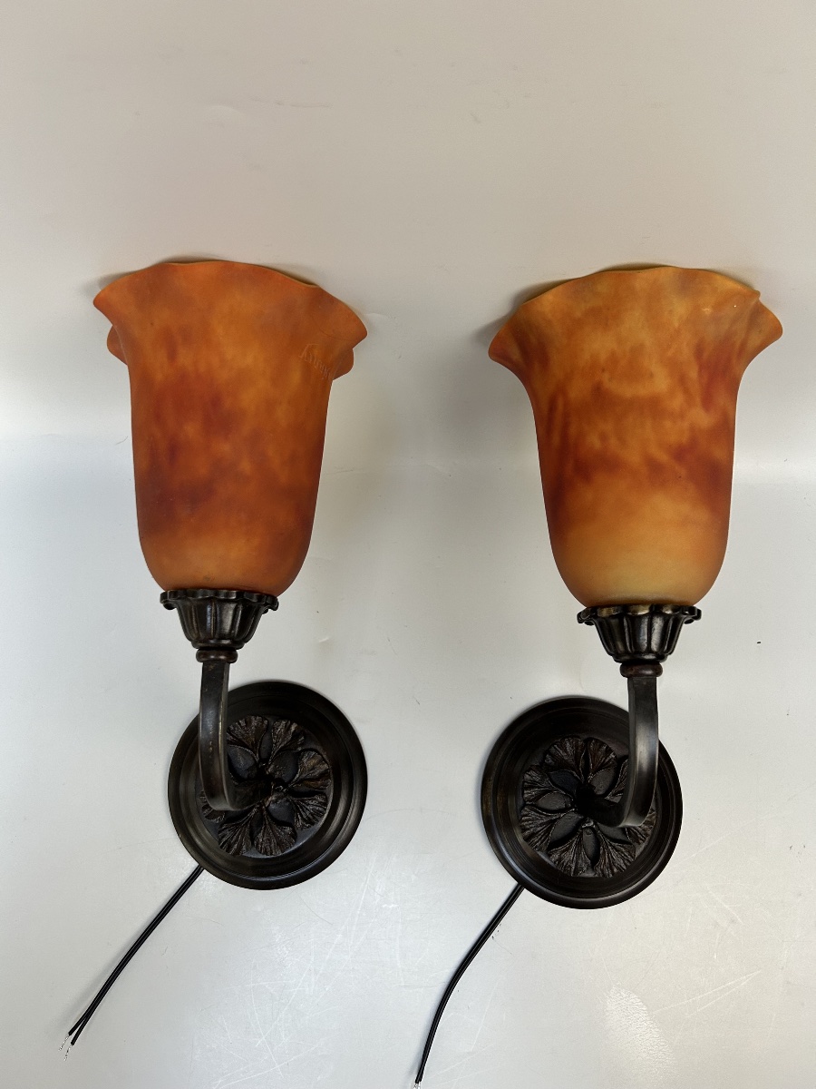 Daum Nancy, Pair Of Art Deco Wall Sconces -photo-3