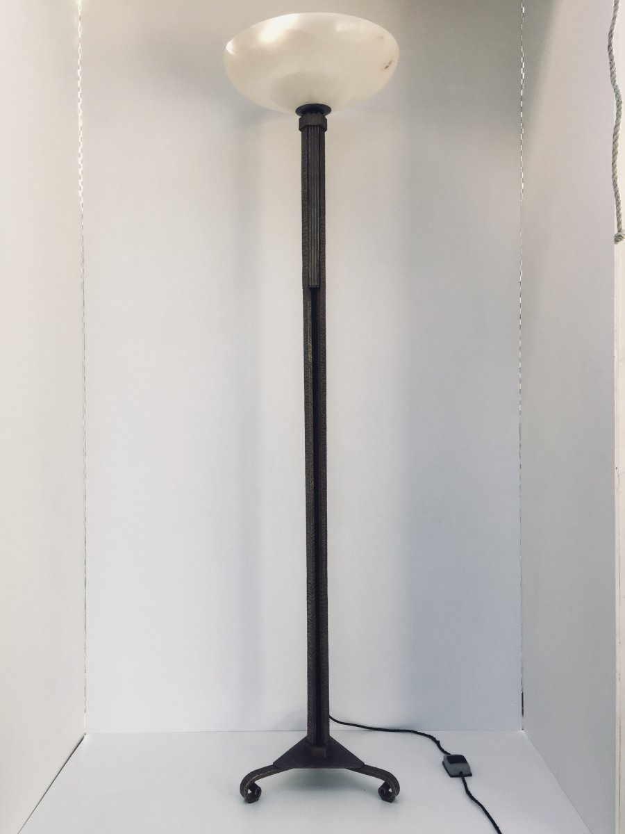 Floor Lamp Art Deco Wrought Iron Nickel-plated Stamped Fag