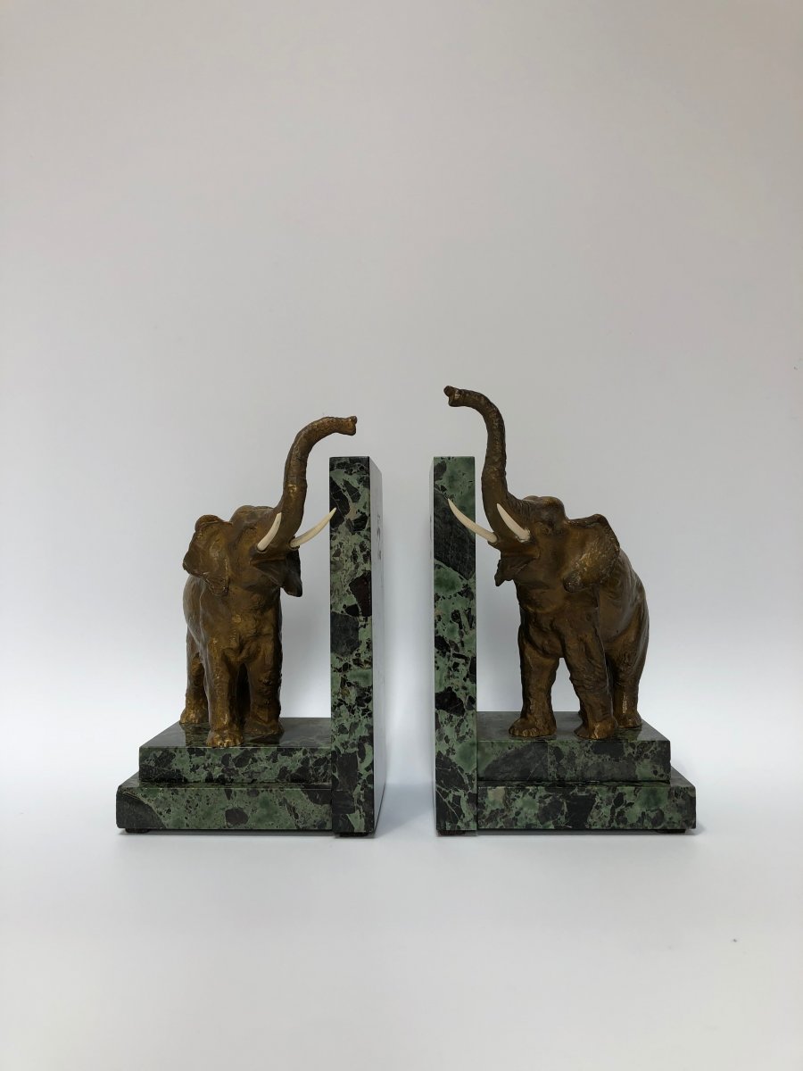 Pair Of Art Deco Bookends In Bronze And Ivory-photo-2
