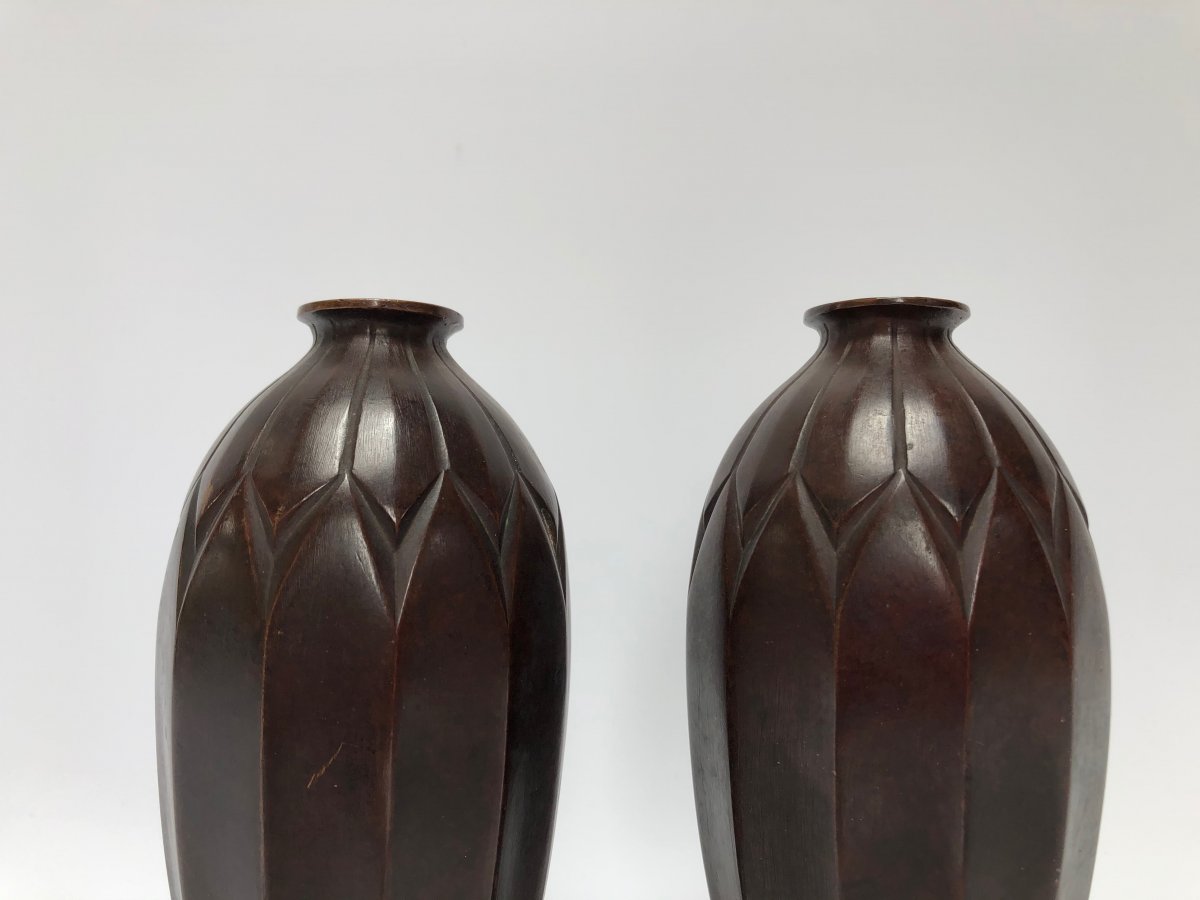 Pair Of Vases In Dinanderie De Christofle-photo-2