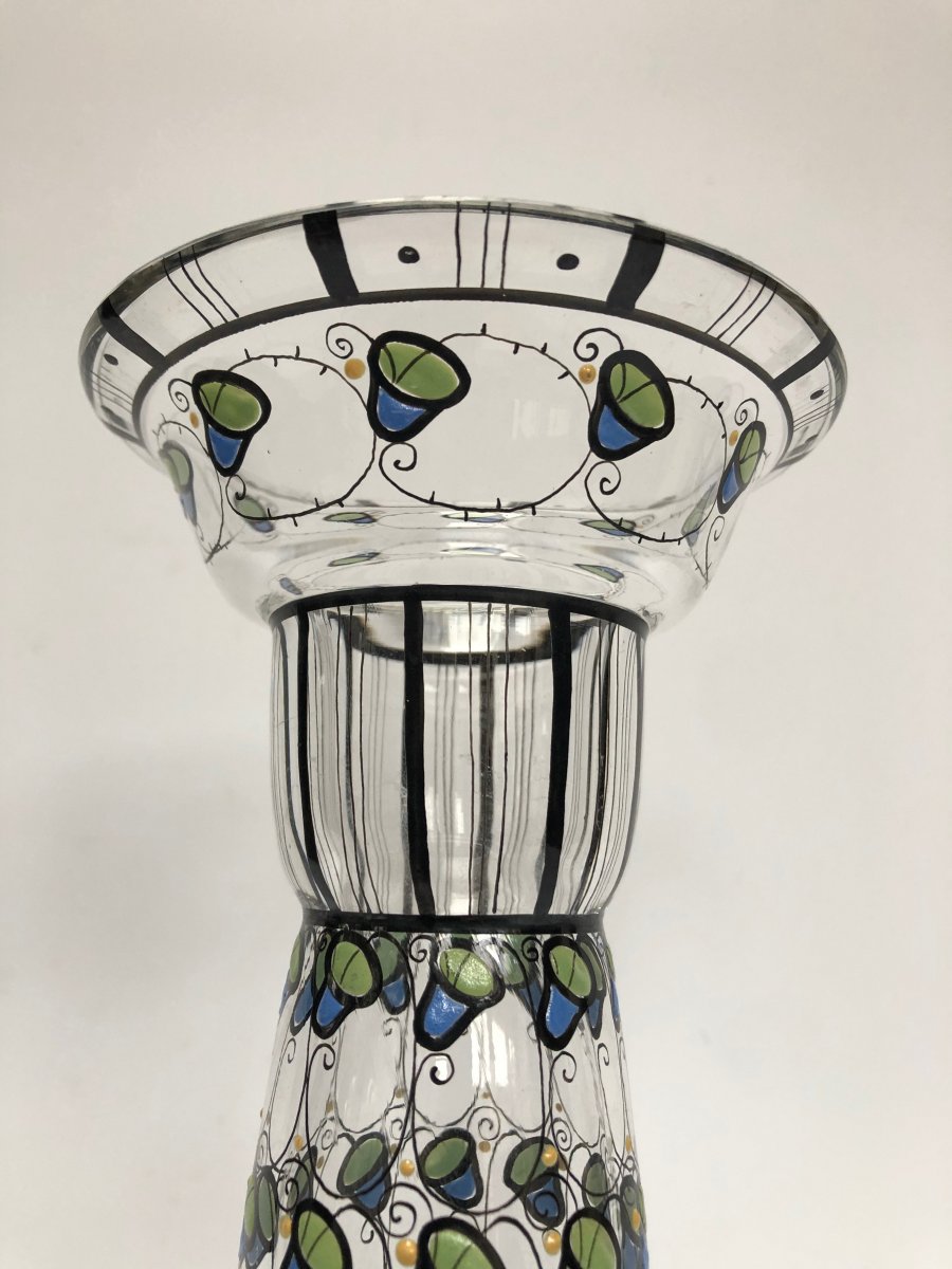 Glass Vase With Enamelled Decoration 1910 Ateliers Wiener Werkstätte (?)-photo-3