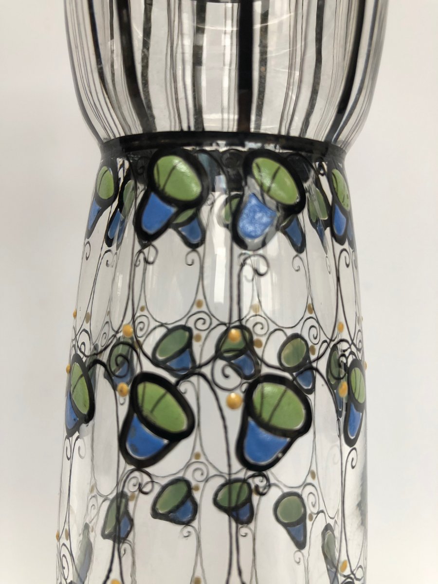 Glass Vase With Enamelled Decoration 1910 Ateliers Wiener Werkstätte (?)-photo-3