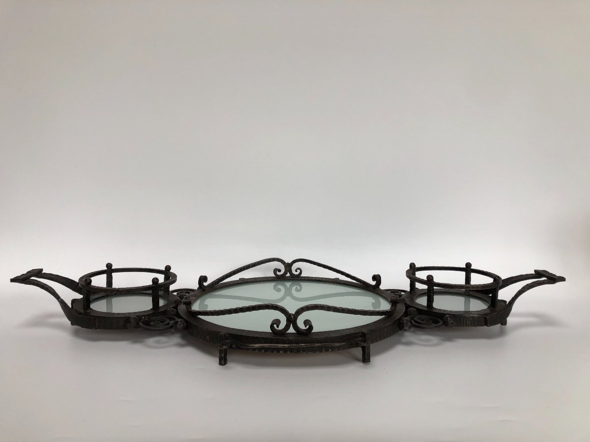 Servant Tray In Wrought Iron Art Deco Around 1930-photo-3