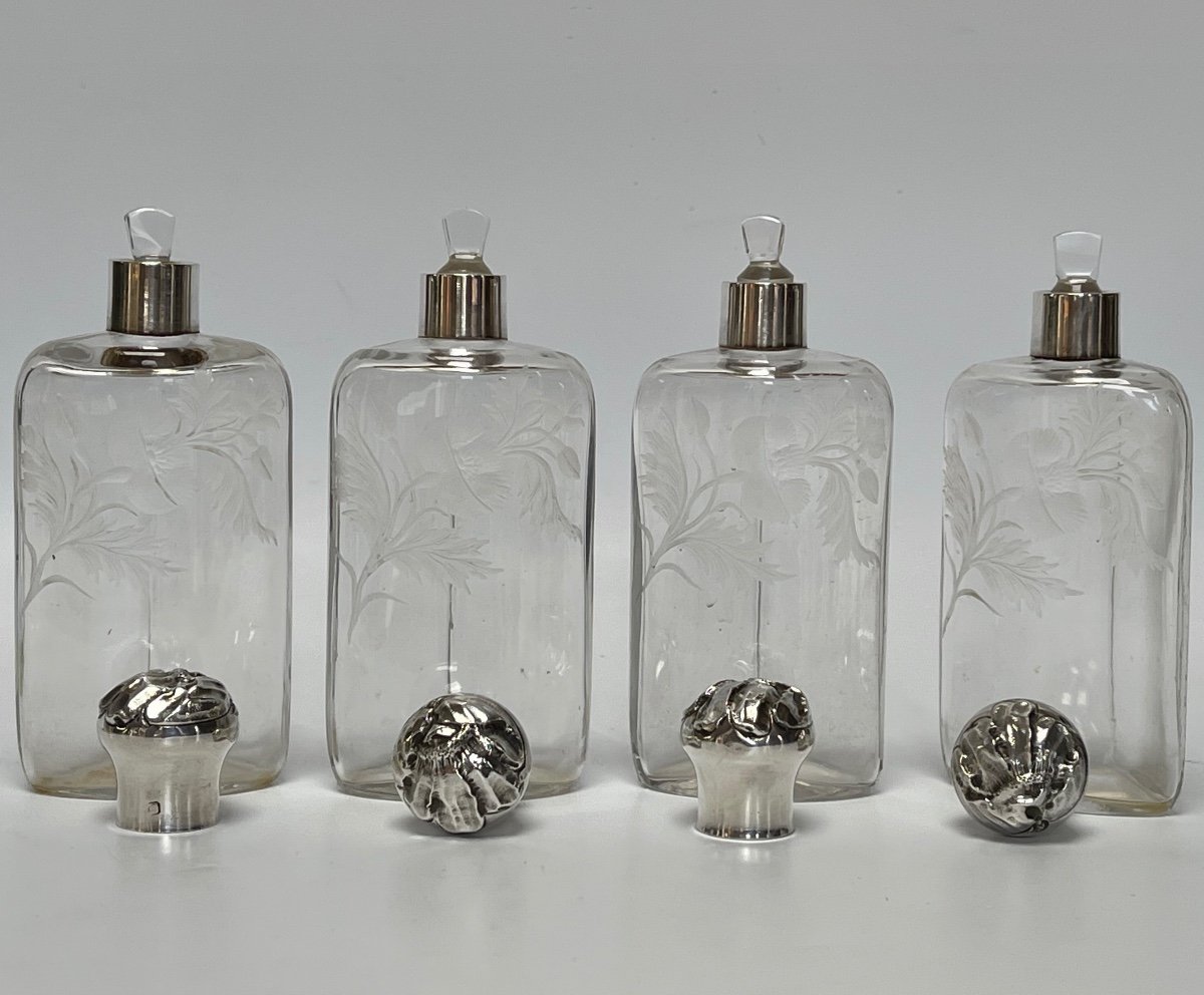 Silver Perfume Kit 4 Art Nouveau Flasks-photo-4