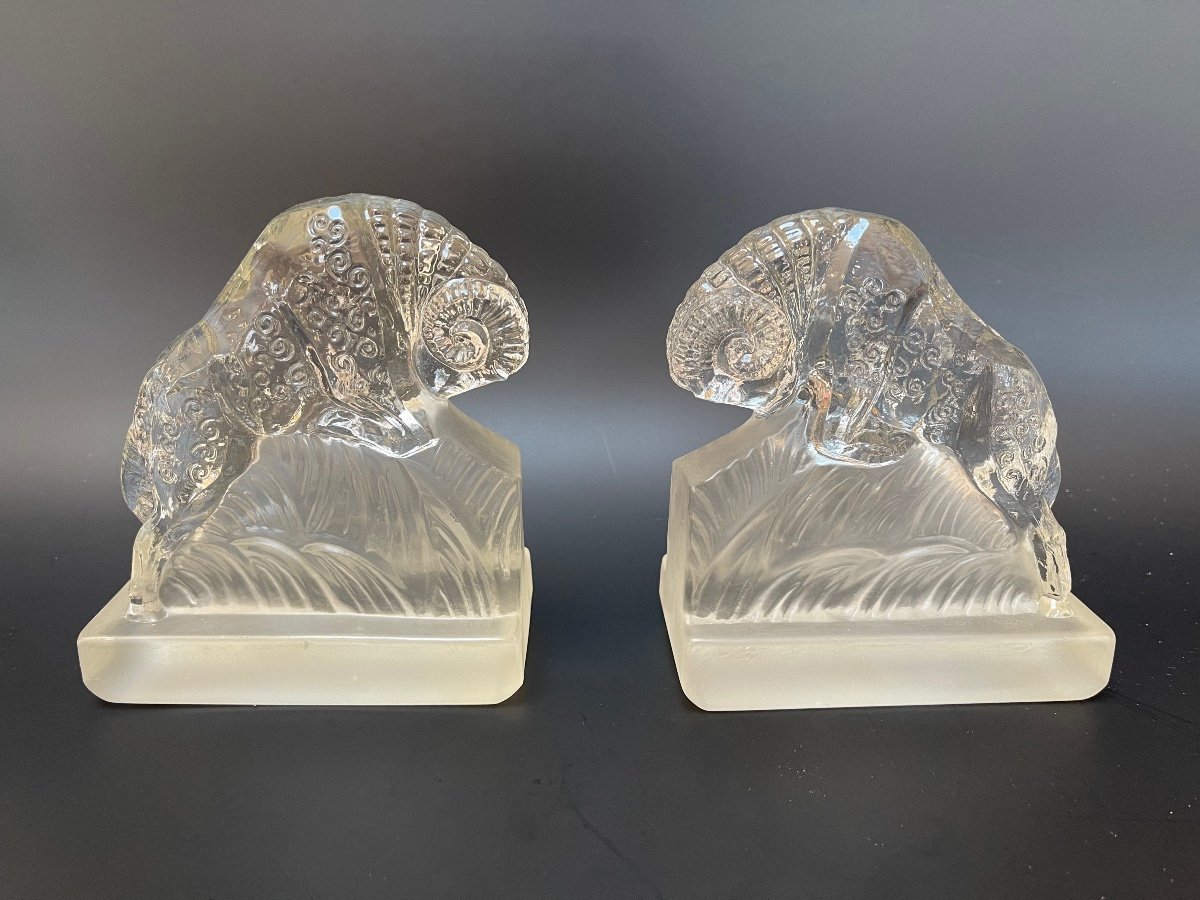 Pair Of Molded Glass Aries Bookends