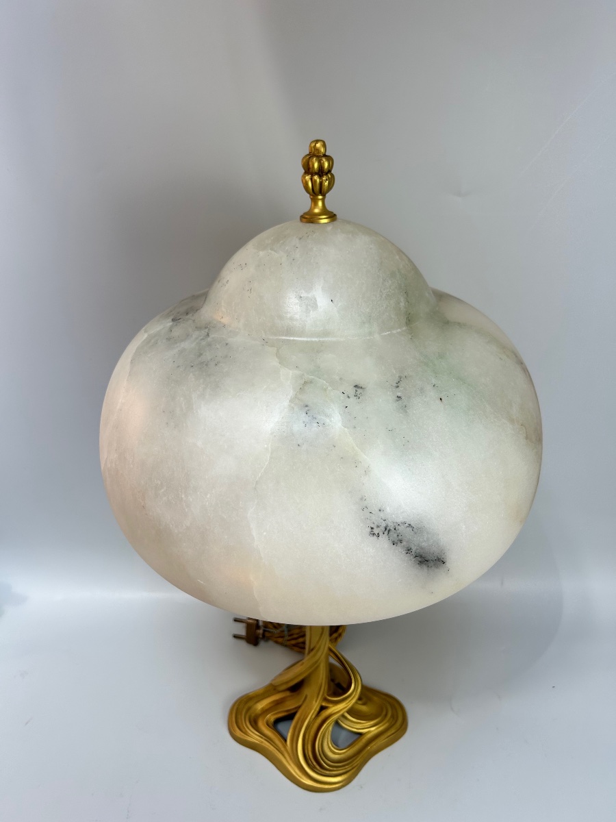 Majorelle grande Et Rare Lampe Art Nouveau Bronze Et Albâtre-photo-1