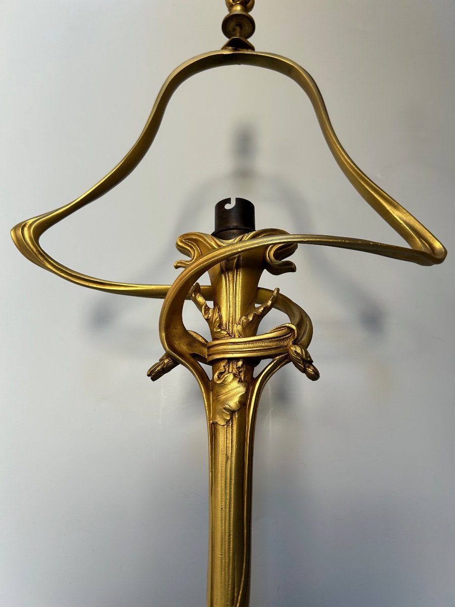 Majorelle grande Et Rare Lampe Art Nouveau Bronze Et Albâtre-photo-4