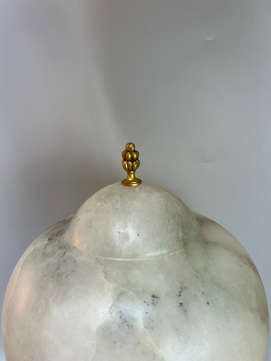 Majorelle grande Et Rare Lampe Art Nouveau Bronze Et Albâtre-photo-6