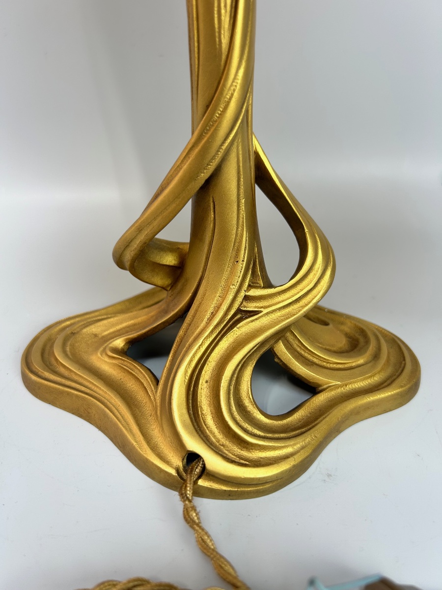 Majorelle grande Et Rare Lampe Art Nouveau Bronze Et Albâtre-photo-7