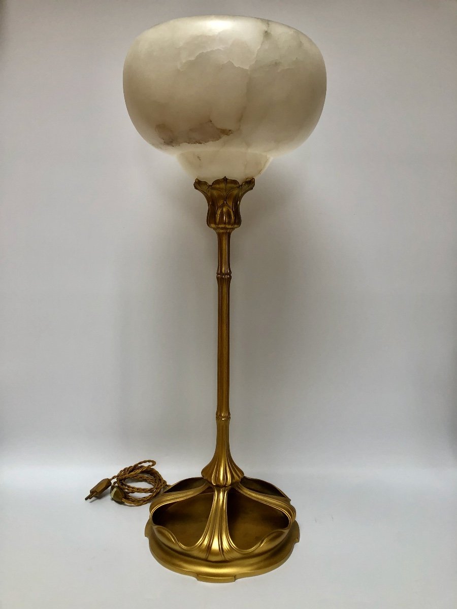 Majorelle Rare Art Nouveau Bronze And Alabaster Lamp