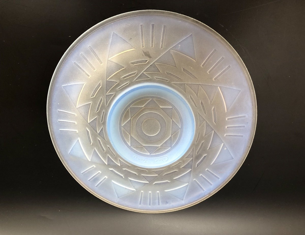 Coupe Plate Art Déco En Verre Moulé Opalescents Signée Césari -photo-2