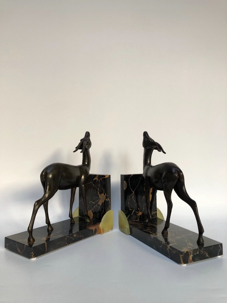 Art Deco Antelope Bookends Signed Limousin-photo-4