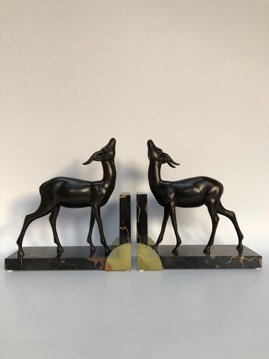 Art Deco Antelope Bookends Signed Limousin-photo-6