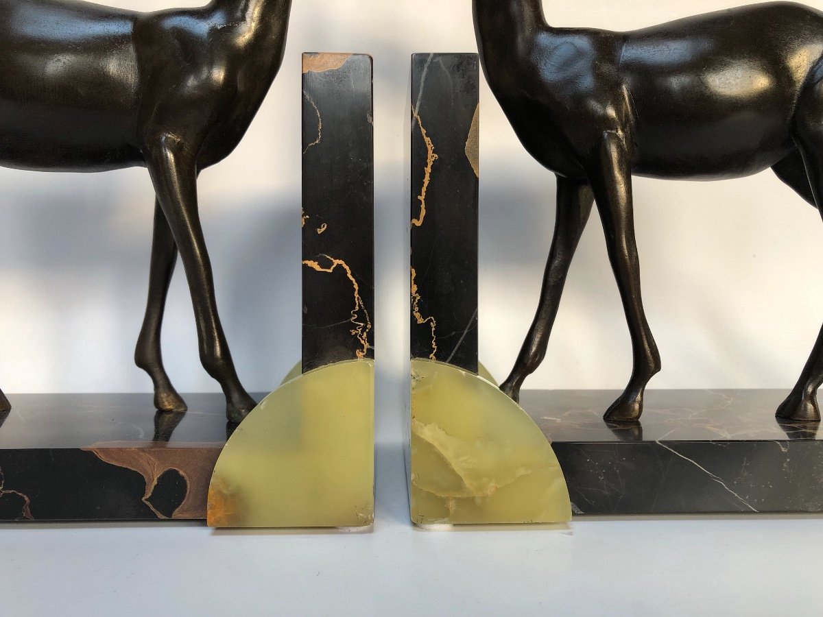 Art Deco Antelope Bookends Signed Limousin-photo-7