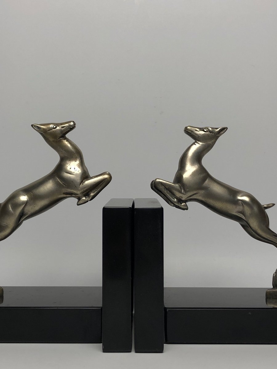 Pair Of Art Deco Bookends In Silver Bronze-photo-5