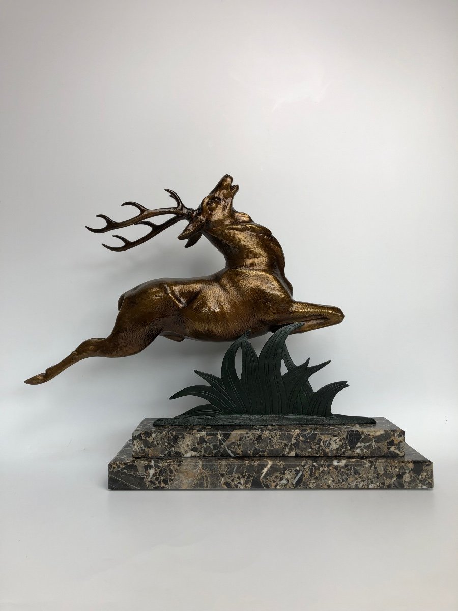 Bronze Art Déco Cerf Signée L Alliot-photo-1