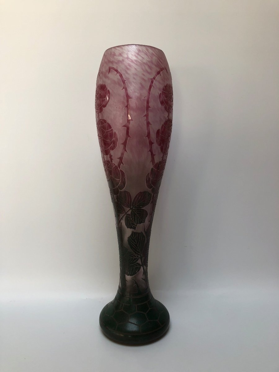 The Monumental French Glass Vase With Wild Roses