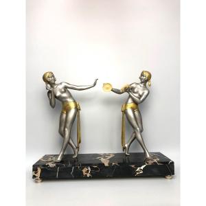 Art Deco Sculpture 2 Dancers Signed Limousin