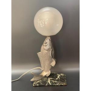 Art Deco Fish Lamp Signed Melo