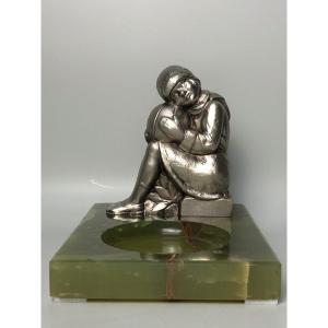 Art Deco Sculpture In Silver Bronze Signed Melo