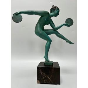 Max Le Verrier Art Deco Sculpture Model Pagan Dance Signed Derenne