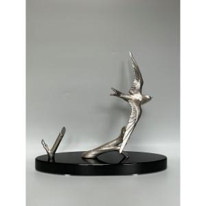 Art Deco Swallow Bronze Sculpture Signed Ruchot 