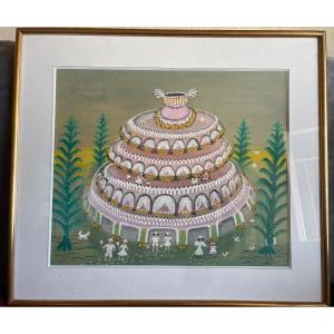 Simone Le Moigne Tableau Le Gâteau d'Anniversaire 1986