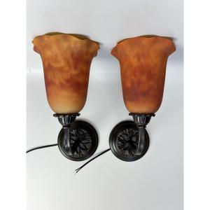 Daum Nancy, Pair Of Art Deco Wall Sconces