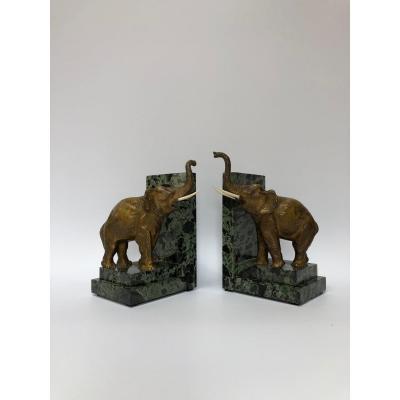 Pair Of Art Deco Bookends In Bronze And Ivory