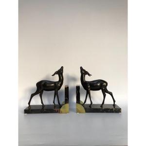 Art Deco Antelope Bookends Signed Limousin