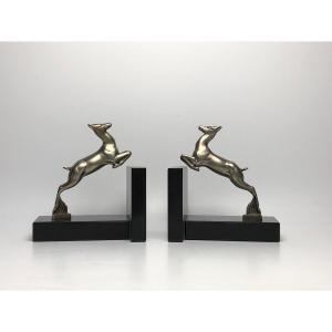Pair Of Art Deco Bookends In Silver Bronze