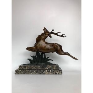 Bronze Art Deco Deer Signed L Alliot