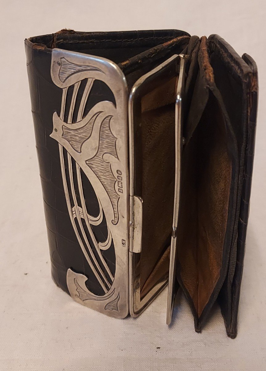 Art Nouveau Silver And Crocodile Leather Coin Purse Early 20th Century -photo-5