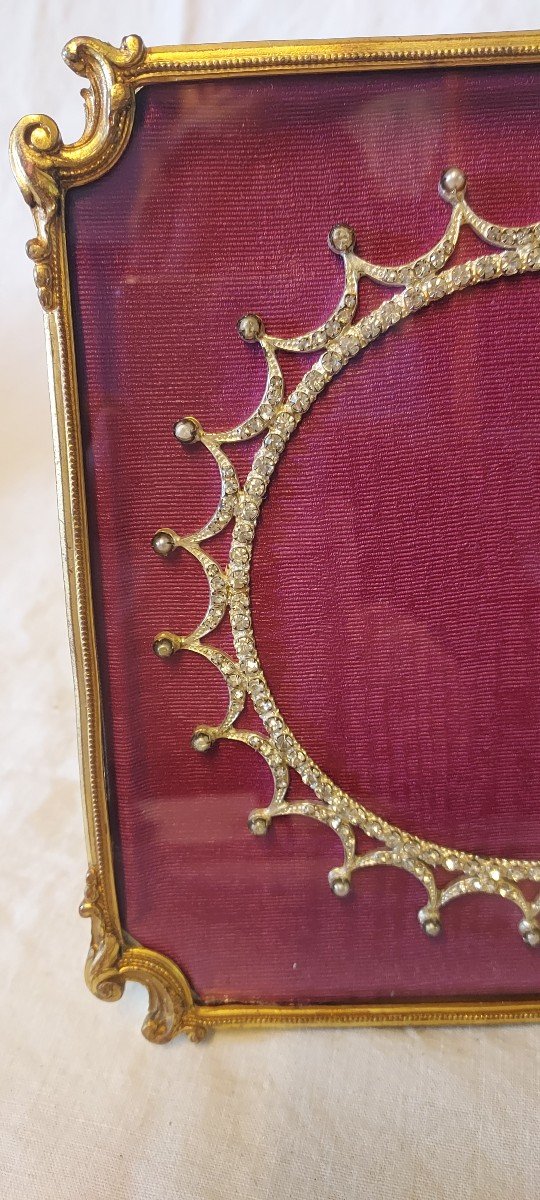 Square Frame With Surprising Starry Passepartout In Rhinestones And Pearls Early 20th Century -photo-4