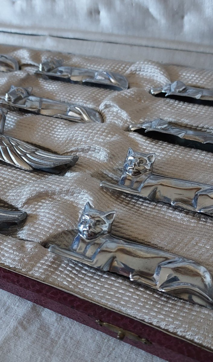 Series Of 12 Art Deco Chrome Animal Knife Holders -photo-1
