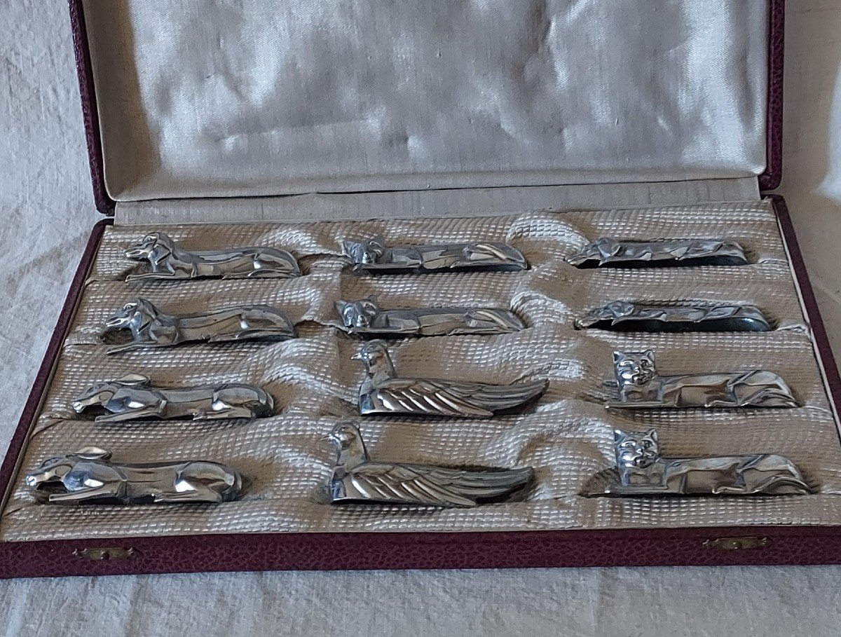 Series Of 12 Art Deco Chrome Animal Knife Holders -photo-2